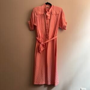 Vintage Cadaz 100% Silk Shirt Dress Pink Belted Waist Pleated Puff Sleeve Sz 8